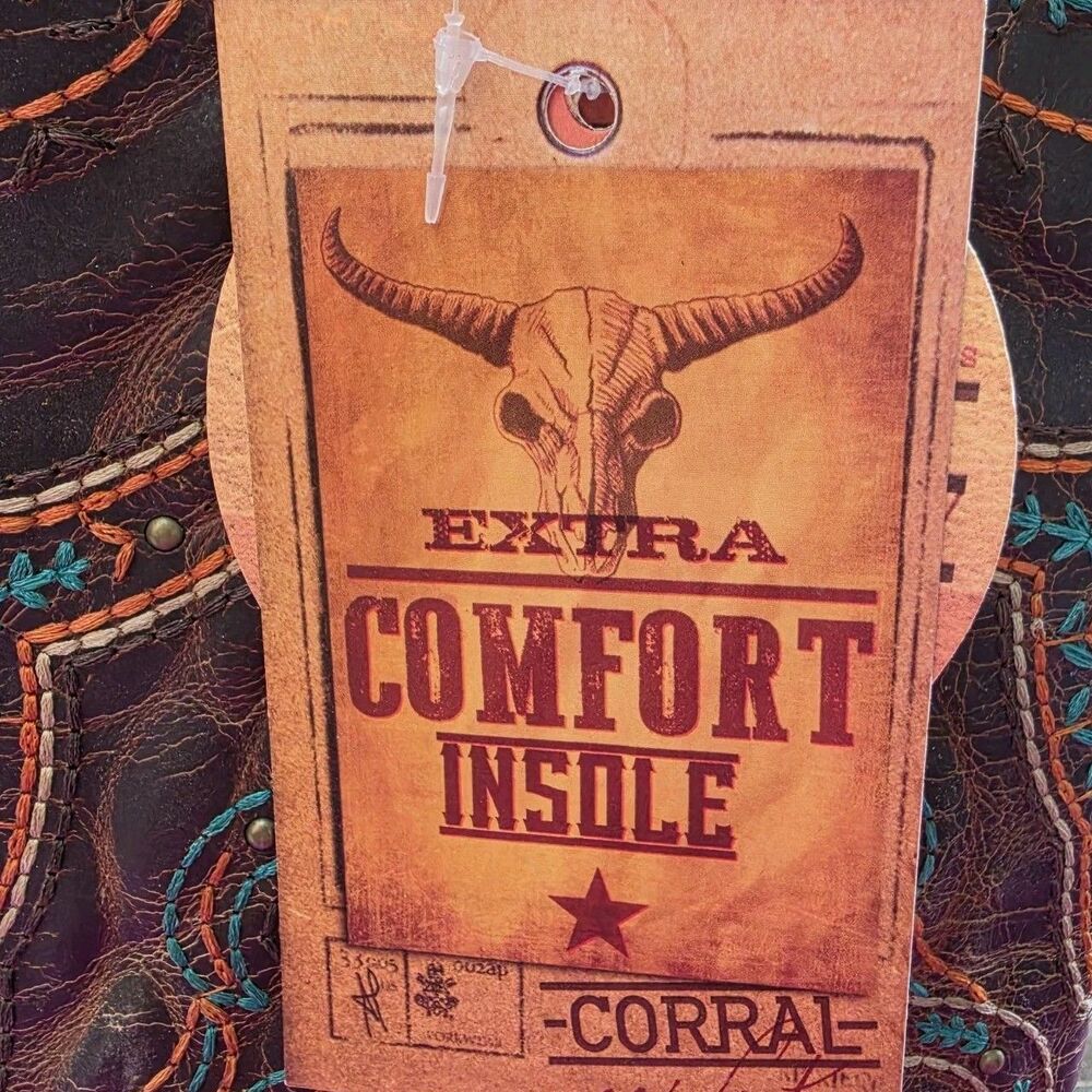 Corral Western Boots Size 8M Brown Embroidered Steer Head Square Toe Comfort - Picture 8 of 12